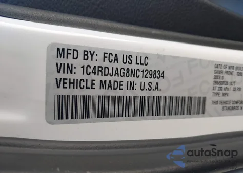 2022 Dodge Durango Sxt Awd z USA, uszkodzony, nr VIN 1C4RDJAG8NC129834